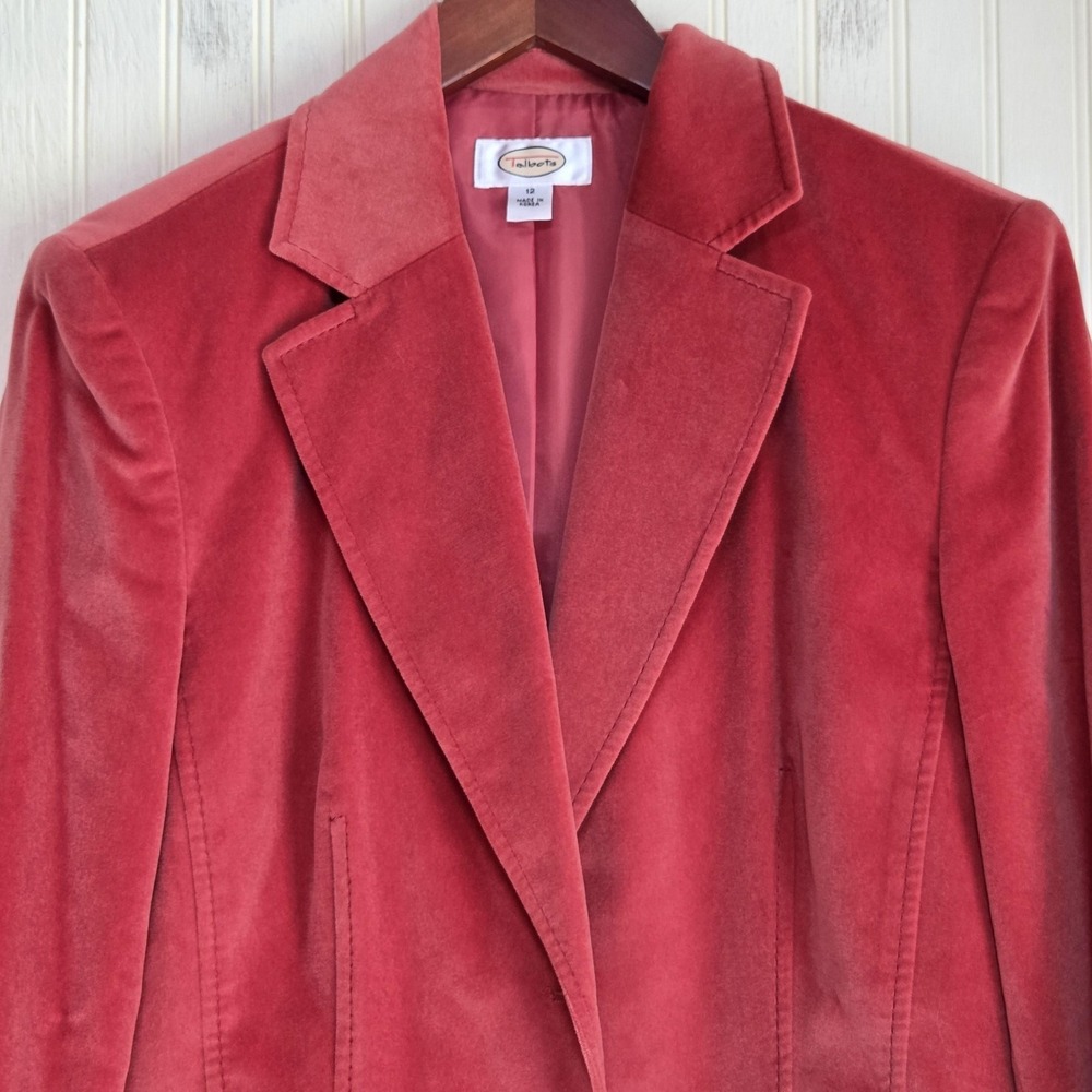 Talbots Blazer Jacket Womens 12 Red Velvet Button Front Lined Pockets Career